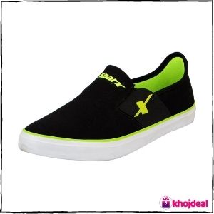 Sparx Men's Canvas Loafer Shoes (Black Green)